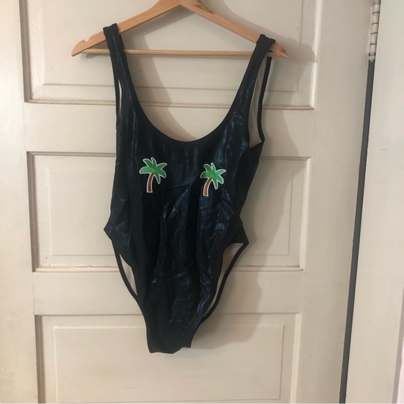 Private Party Palm Tree Patches One Piece Metallic Black - Picture 2 of 4